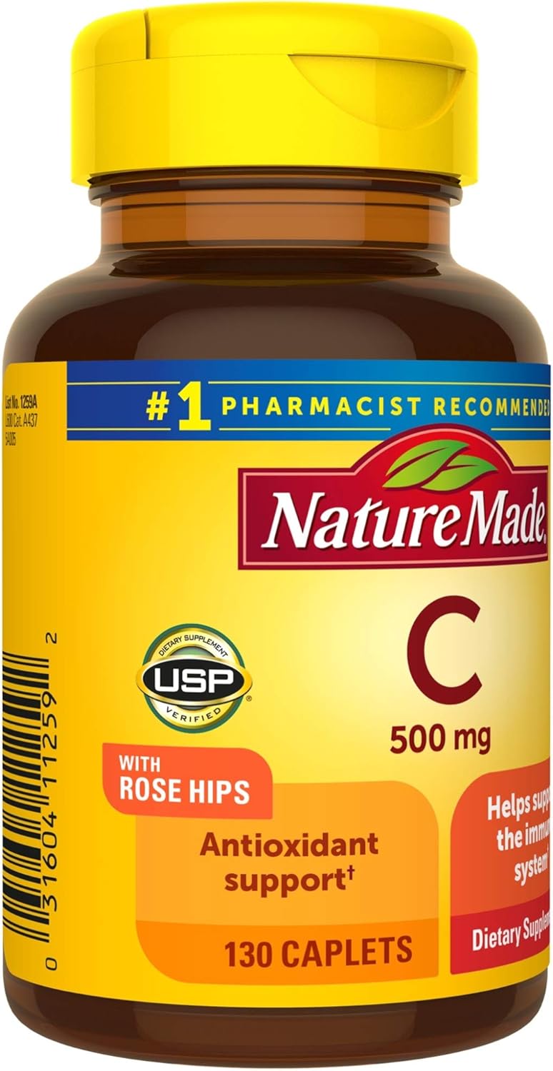 Nature Made Vitamin C 500 mg Caplets with Rose Hips, 130 Count (Packaging May Vary): Health & Personal Care