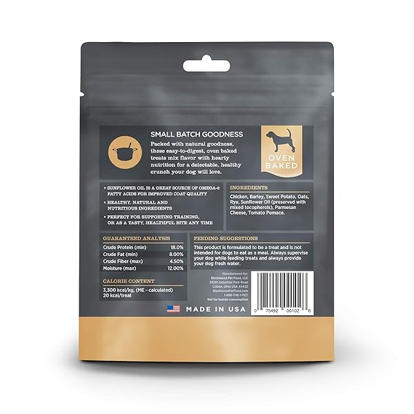 BLACKWOOD OVEN BAKED DOG TREATS, CHICKEN WITH PARMESAN, 8 OUNCE POUCH, TRAINING TREATS FOR ALL LIFE STAGES AND BREED SIZES