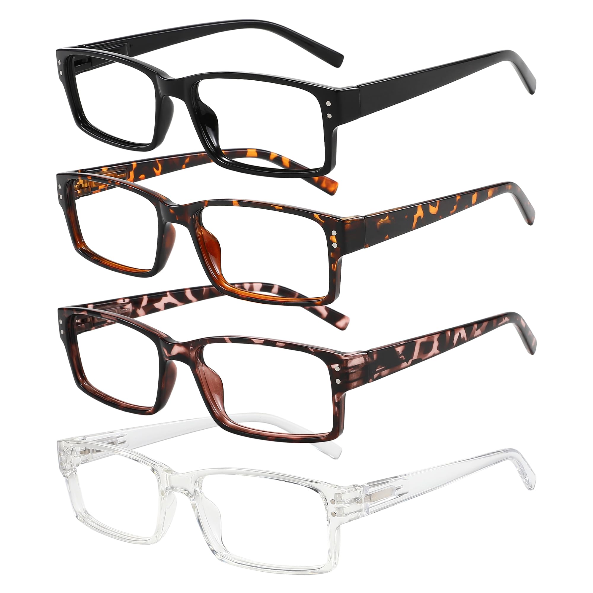 Photo 1 of WENLCCK Rectangle Reading Glasses for Men and Women with Spring Hinges Clear Lens Readers (Black,Demi Brown,Leopard,Transparent, 1.5, x)