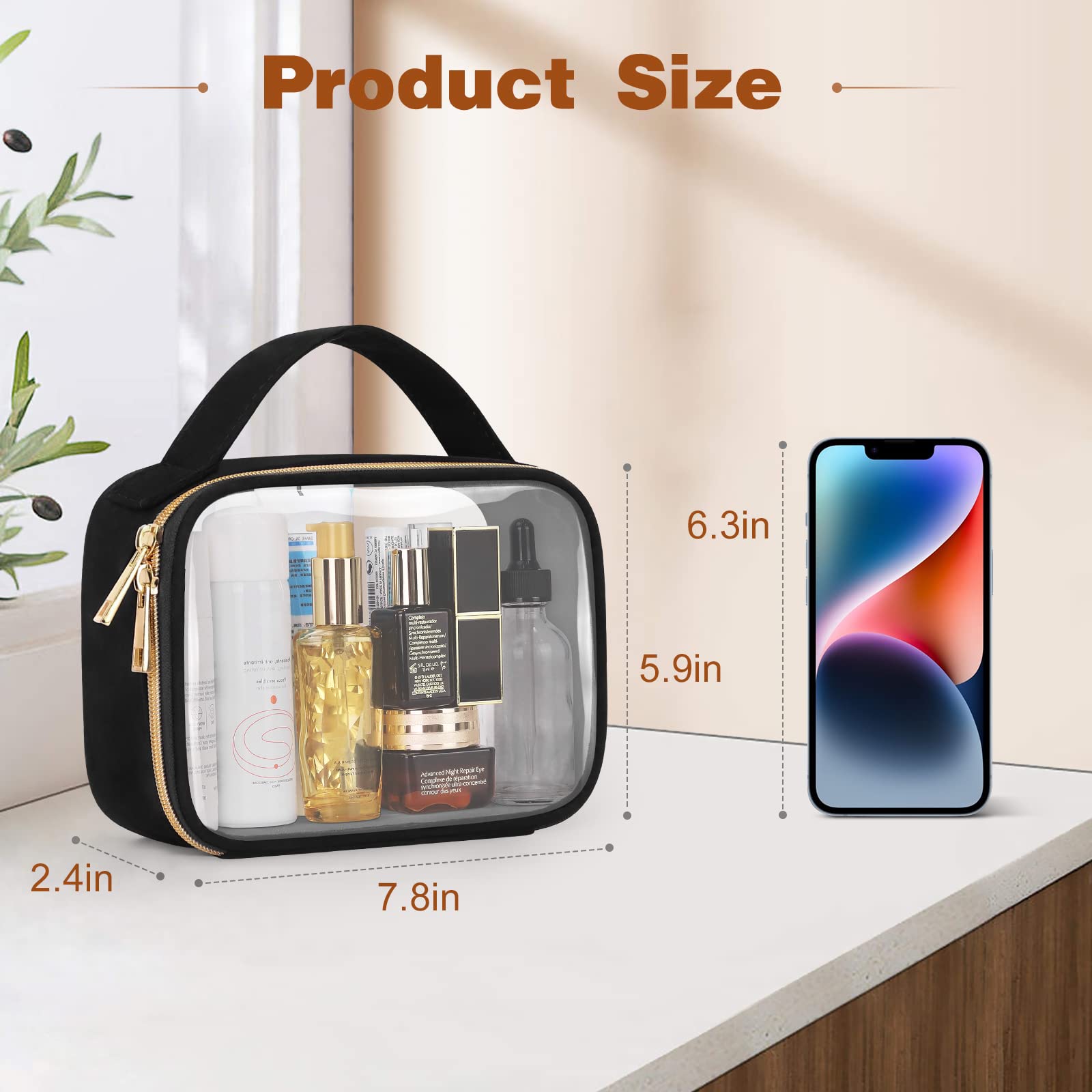 Wedama TSA Approved Toiletry Bag, 3 Pack Clear Makeup Bags with Handles, Quart Size Clear Toiletry Bags, PVC Cosmetic Bags for Women and Men, Carry on Airport Airline Compliant Bag, Black