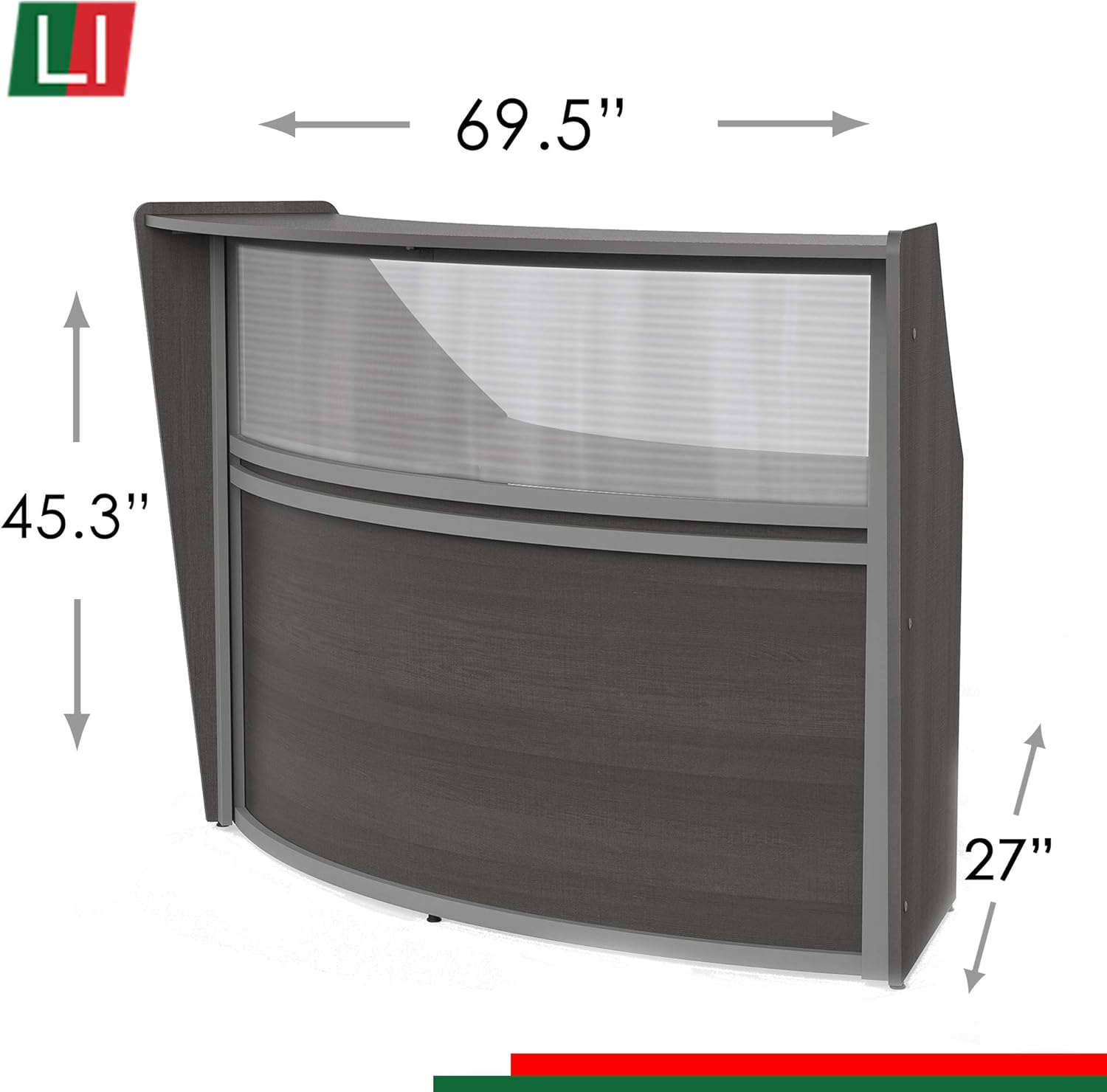 Linea Italia ZUD310ASH Curved Office Clear Panel | Easy to Assembly Single Unit Reception Desk Counter for Lobby, Salon, 72" x 32", Ash: Furniture & Decor