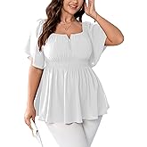 SCOMCHIC Womens Plus Size Peplum Tops Off The Shoulder Blouses Smocked Ruffle Babydoll Summer Top