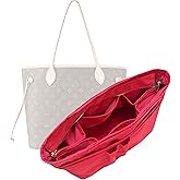 Divitize Waterproof Nylon Purse Organizer compatible with LV Neverfull PM/MM/GM with zipper, Handmade Oval Shaped Insert with Gold Zipper Snug Sturdy (For Neverfull MM, Red)