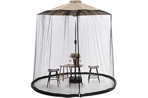 OKYUK Patio Umbrella Mosquito Netting, 7.5FT-12.5FT Umbrella Canopy Screen Mesh for Garden & Outdoor Umbrellas, with Double Zippers and Solid Lead, Adjustable Bug Screen Accessory, Polyester