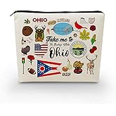 YULUENZE Take Me To Ohio Makeup Bag Ohio Travel Gift Small Canvas Organizer Bag with Zipper Ohio Cosmetic Bag Travel Present for Women Friends Families
