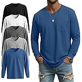 Evervibe 5 Pack Men's Big and Tall Shirts Long Sleeve V Neck Tee Casual Oversized Tops Loose Basic T Shirts with Pocket