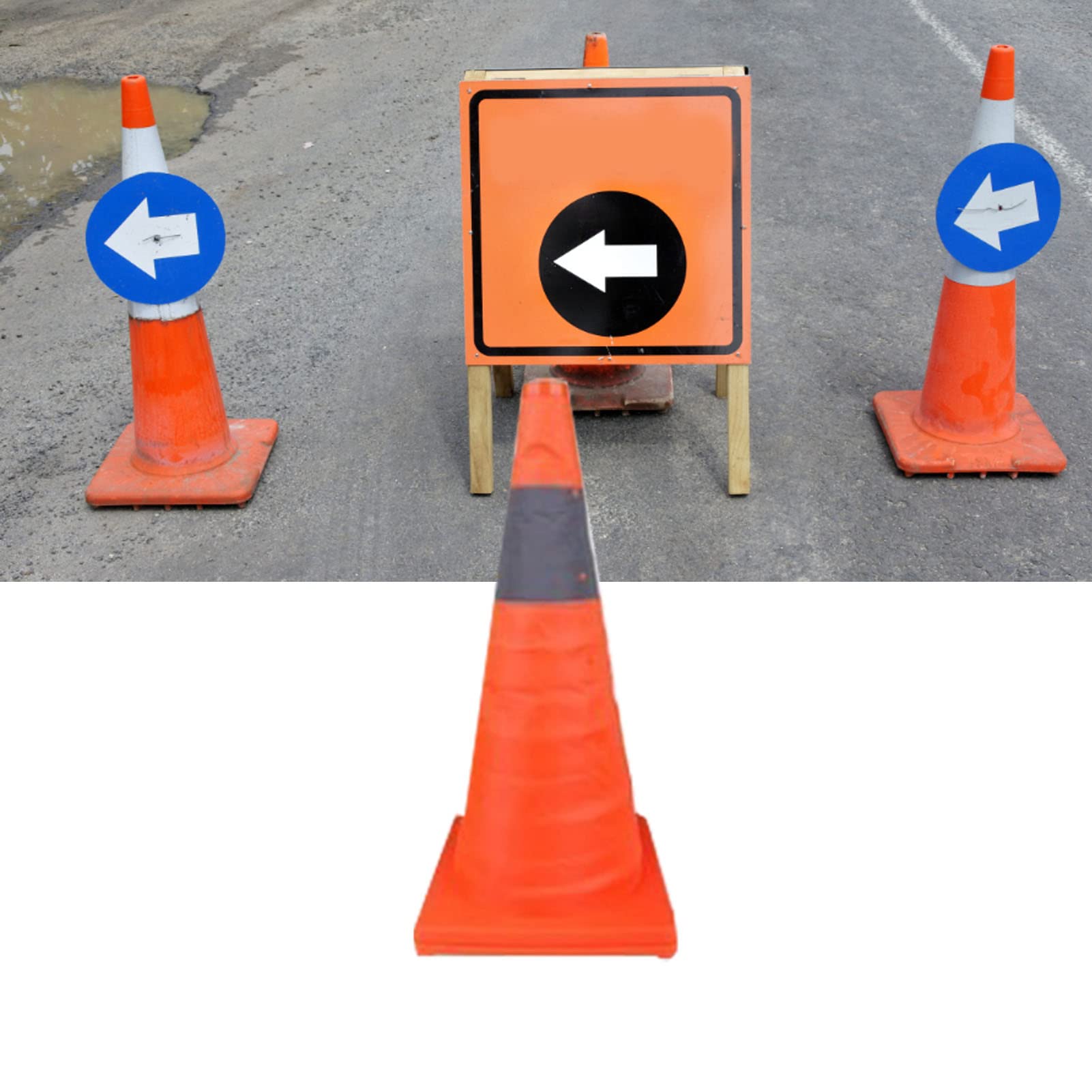 Collapsible Safety Cone, Reinforced Base PP Reflective Oxford Cloth Space Saving Collapsible Parking Cone for Road Parking for Driving Practice (45cm/17.7in)