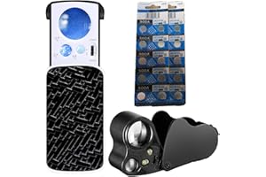 UVER Jewelers Loupe 2Pack + 20 Backup Batteries, Foldable Jewelry Magnifier 30X 60X 90X Illuminated Jewelry Eye Loupe Magnifier with UV & LED Light for Gems, Jewelry, Coins, Stamps, etc