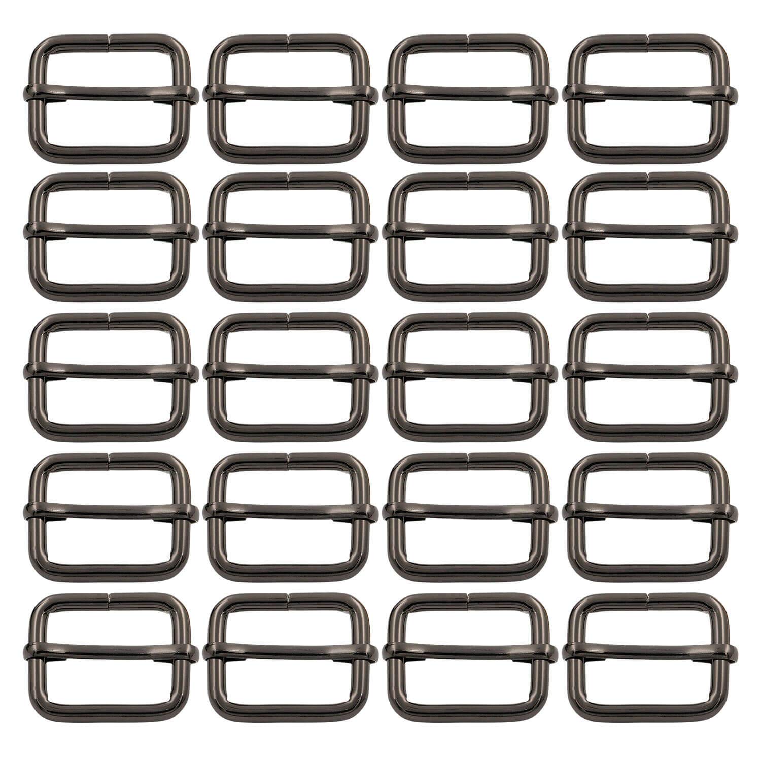 BIKICOCO Metal Slide Adjuster Buckle Tri-Glides with Movable Center Bar, for Straps, 1 x 3/4 Inch, Gunmetal, Pack of 20