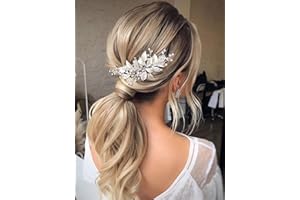 Latious Silver Bride Wedding Hair Comb Crystal Bridal Side Comb Leaf Hair Piece Rhinestone Hair Accessories for Women and Girls (Silver)
