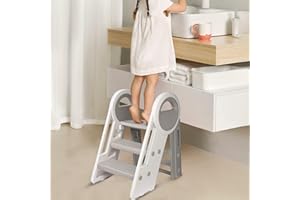 LIVINGbasics Foldable Toddler Step Stool, Adjustable Step Stool Ladder with Handles for Kitchen Counter Bathroom Potty Traini