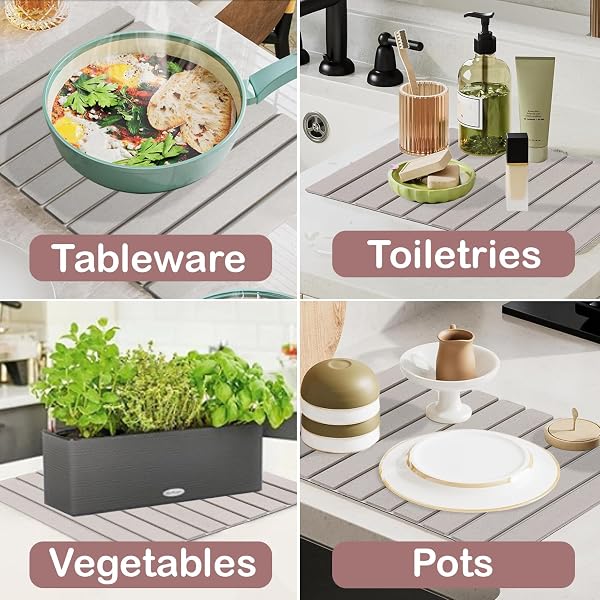 MAIGANDAMAI LARGE STONE DISH DRYING MAT FOR KITCHEN COUNTER, 24″(L)×16″(W) COLLAPSIBLE KITCHEN DISH DRYING MAT, ABSORBENT QUICK DRY DIATOMACEOUS EARTH, FOR DISHES BOTTLES CUPS, MATCH ANY COUNTERTOP