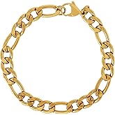 Lucky Brand Mens Stainless Steel Bracelet 8.5", Gold-Plated Figaro Chain Bracelet for Men