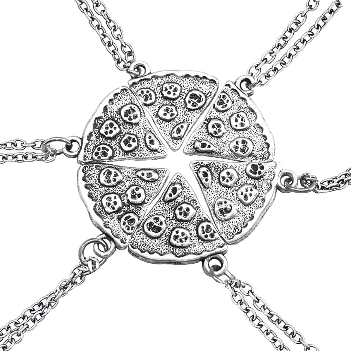 EQLEF Best Friends Pizza Necklaces, Silver, Women's Friendship Necklaces (Pack of 6), Small