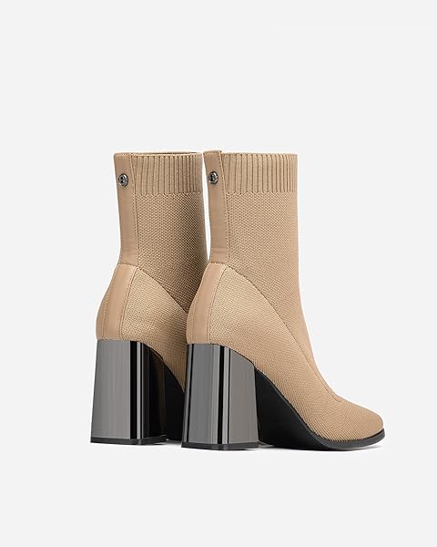 NEWBELLA WOMEN’S POINTED TOE ANKLE BOOTS-MINIMALIST CHUNKY HEEL SOCK BOOTIES, STRETCH KNIT SLIM FIT CASUAL BOOTS FOR FALL & WINTER