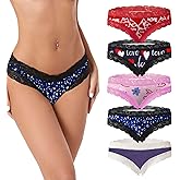 Mercedeshuang 5-pack Sexy Lace-Trimmed Women's Low-Rise Panties - Leopard & Heart Print, Breathable Stylish Underwear