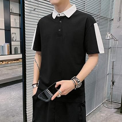 Amazon Co Jp 夏のメンズシャツメンズポロシャツメンズ半袖ポロシャツカジュアルクラシックビジネスポロシャツ 黒 Xxl ホーム キッチン