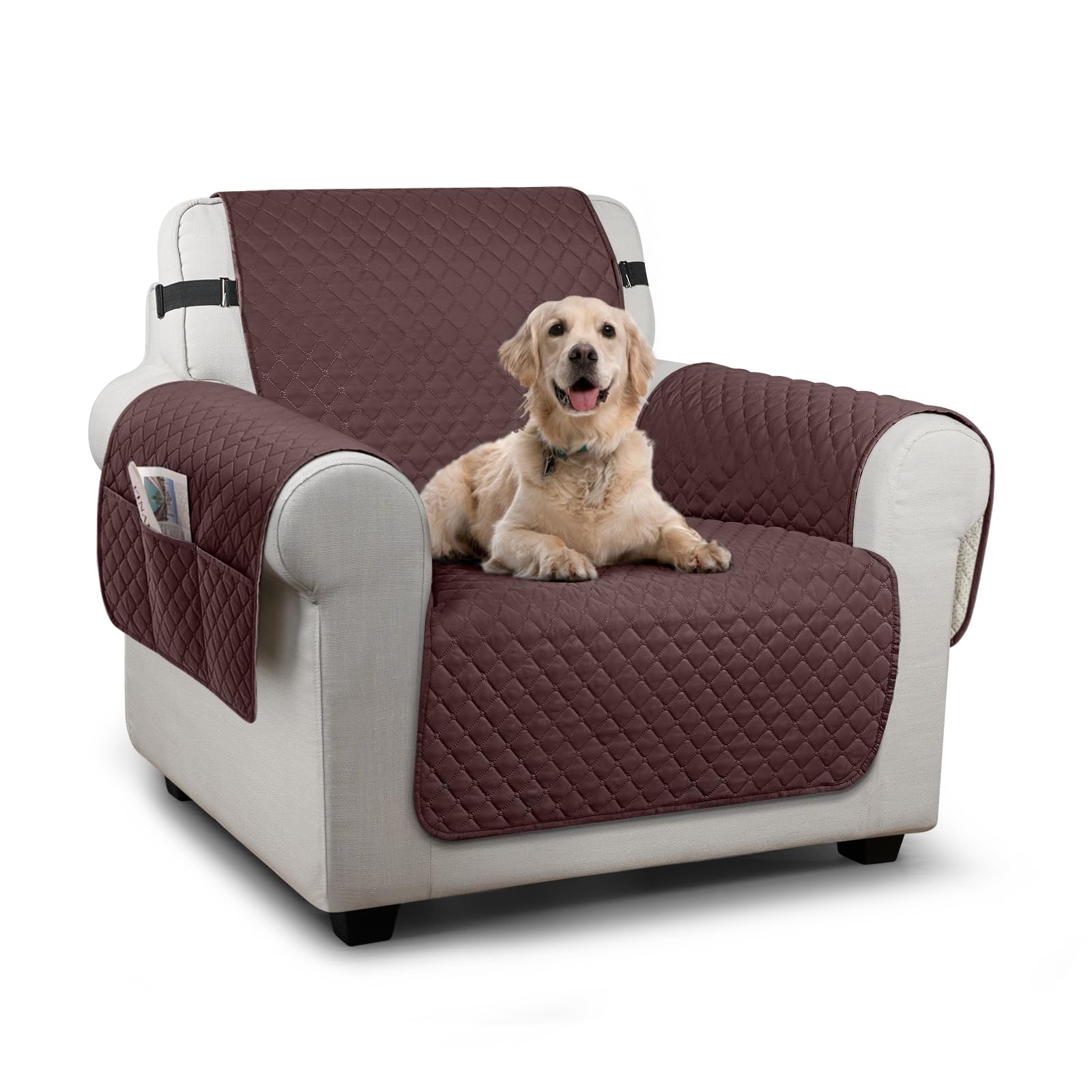 TAOCOCO Sofa Slipcovers 1 Seater,Sofa Settee Covers with Storage Pockets,Non Slip Couch Covers,Washable Sofa Protector for Kids/Dogs/Pets(Chocolate)