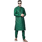 ITOS365 Men's Tunic Art Silk Kurta Pajama Pyjama Set Wedding Indian Clothing Casual Party Dress Gifts Items