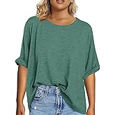 Tankaneo Women's Plus Size Short Sleeve T Shirts Summer Half Sleeve Crew Neck Oversized Tees Casual Loose Fit Tunic Tops
