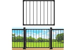 SUNCRAFTS Deck Fence Gate Outdoor, 42‘'Hx48‘'W Deck Gate, Black Heavy Duty Steel Anti-Rust Door with Customizable Width, Metal Gate for Residential, Yard, Patio(No Hinge)