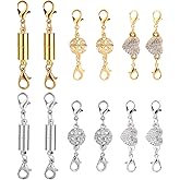 12pcs Magnetic Jewelry Clasp, Gold & Silver Color Magnet Locking Chain Necklace Extenders with Double Lobster Clasp Heart Shaped, Cylindrical Connectors Jewelry Closures for Bracelets Necklaces