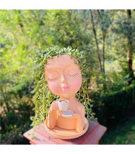 Pot De Fleurs Déco 'Lazy Guy' En Résine - Forme Visage Souriant, Dimensions 25 X 13 X 9,5 Cm