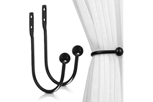Curtain Tiebacks, 2 Pcs Metal Curtain Hooks, Wall Mounted Curtain Holdbacks for Indoor Outdoor, Easy to Install, Black