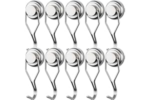 MIKEDE 10 Pack Swivel Swing Magnetic Hooks, 60 LBS Magnetic Hooks Heavy Duty for Cruise Cabins, Strong Neodymium Magnetic Swivel Hooks for Hanging, Refrigerator and Other Magnetic Surfaces