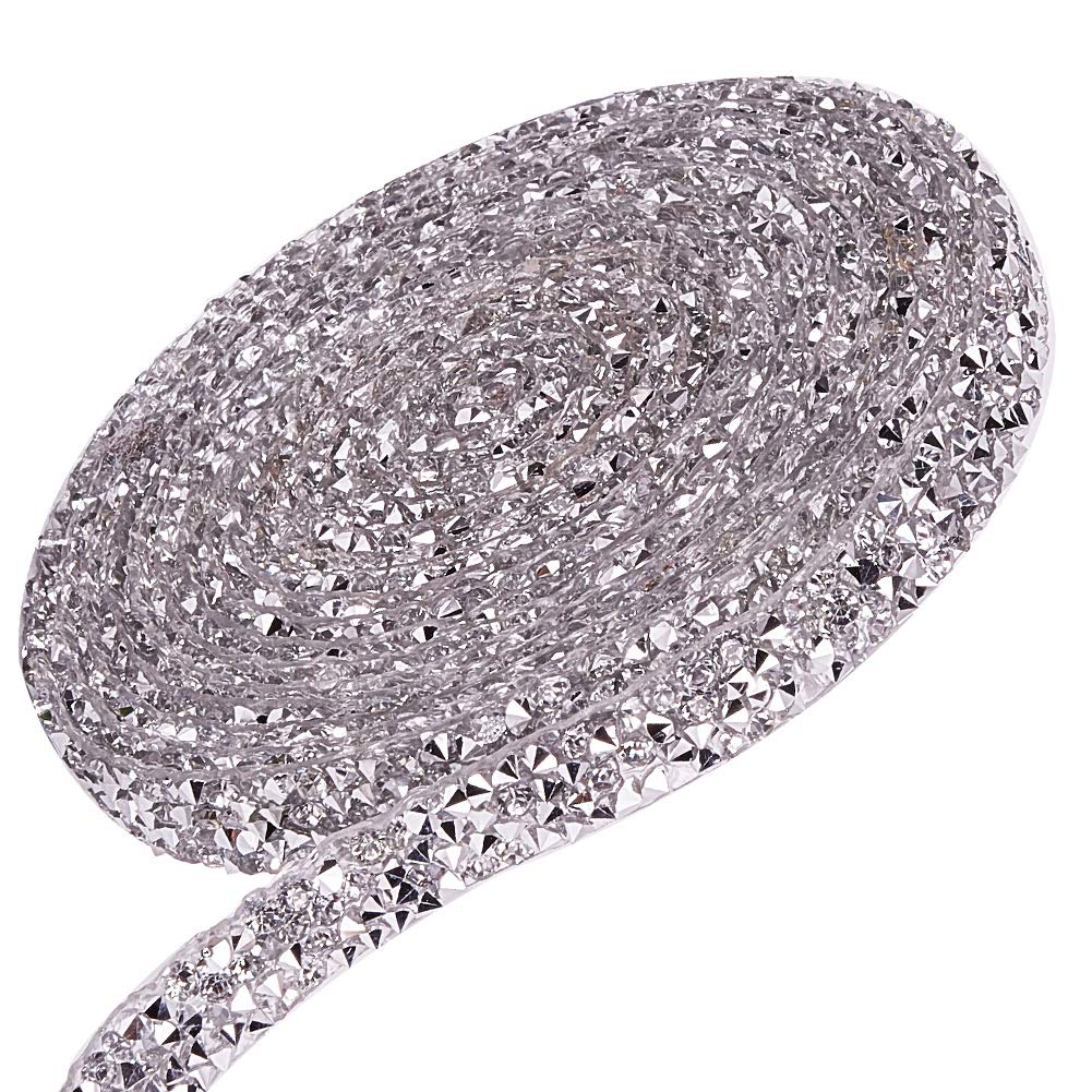 GORGECRAFT 3Yards 1cm Rhinestone Ribbon Sparkling Glitter Resin Hotfix Rhinestone Bling Roll Banding Belt Wrap Arts Crafts Event Costume Decorations,Sliver