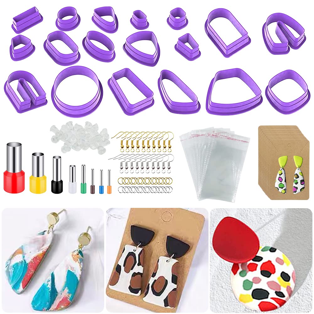 SENHAI Polymer Clay Cutters - 18 Shape Cutters for Jewelry Making, with Earring Cards, Hooks, Circle Shape Mold