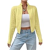 MakeMeChic Women's Valentines Cropped Cardigan Sweaters Fall Long Sleeve Y2K Zipper Cable Knit Jacket