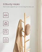 VASAGLE Wooden Tree Coat Rack 8 Hooks 3 Height Adjustable 47x47x175 cm view 3