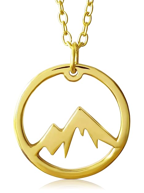 VIASOUL® Halskette für Damen I Berge aus 925er Silber mit 585er Gold überzogen I Die Original Mountain Kette