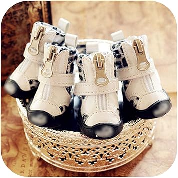 Amazon ヒョウ柄犬靴防水ノンスリップペットスポーツブーツ用小動物猫秋冬雪靴4ピース 黒 5 ピカピカの店 ブーツ シューズ 通販