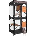 Aivituvin Outdoor Catio Cat Enclosures on Wheels Cat House 70.9" Large Kitty House with Upgraded Resting Box,Waterproof Roof Cover,Brown