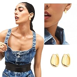 Wgoud Chunky Hoop Earrings Set 14K Gold Plated Hoop