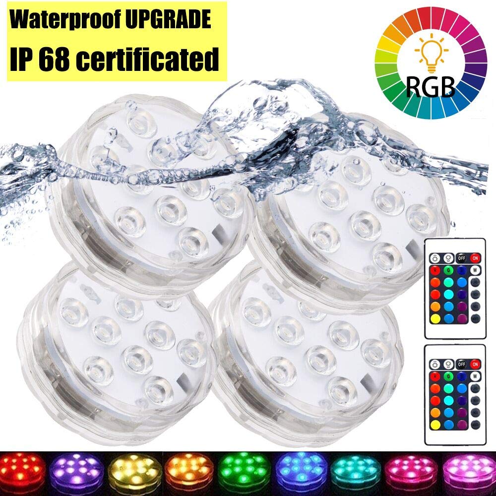 SHYMERY Submersible LED Lights with Remote, Underwater LED Lights Decorations, Pack of 4,Color swappable LED Light Pad Battery Operated, for Fountain,Pond, Pool,Pumpkin Halloween Decoration