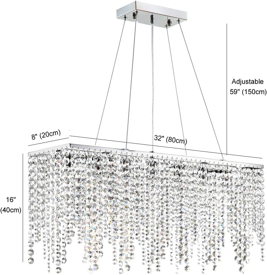 7PM Rectangular Crystal Chandelier Linear Hanging Light Fixture for Dining Room Kitchen Island: Home Improvement