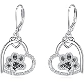 URONE Paw Print Earrings 925 Sterling Silver Heart Paw Print Earrings Puppy Dog Jewelry Gifts for Women