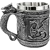 YOUOIVIA Medieval Roaring Dragon Beer Mug, Dungeons and Dragons Beer Stein Tankard Drink Cup, 16 OZ Stainless Coffee Mug for GOT Dragon Lovers Collector Ideal Novelty Gothic Men Gift Party Decoration