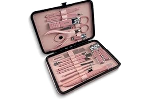 QUEENME Professional Manicure Kit Grooming for Women: Nail Clippers Pedicure Set Care Tools - Portable Finger Cutting Home Travel Use - Pink Toenail Kit for Nails Ear Face Foot