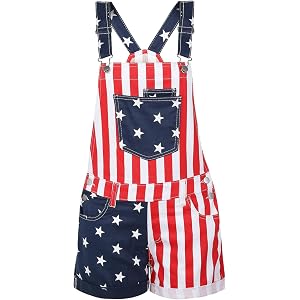 Women's American Flag Overalls Summer Rompers 4th of July Patriotic Jumpsuit Outfit Casual Adjustable Bibs