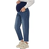 POSHGLAM Women's Maternity Jeans Over Belly Comfy Stretch 28'' Boyfriend Jeans Loose Pregnancy Pants, S-XXL