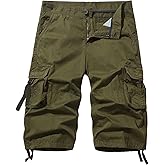AOYOG Men's Cargo Shorts 3/4 Cotton Relaxed Fit Below Knee Capri Cargo Pants