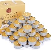 Natural Beeswax Tea Candles in Metal Aluminum Cup - Organic Mini Beeswax Candle Natural Scent Smokeless 4-5 Hours Long Burning - Yellow, Pack of 36