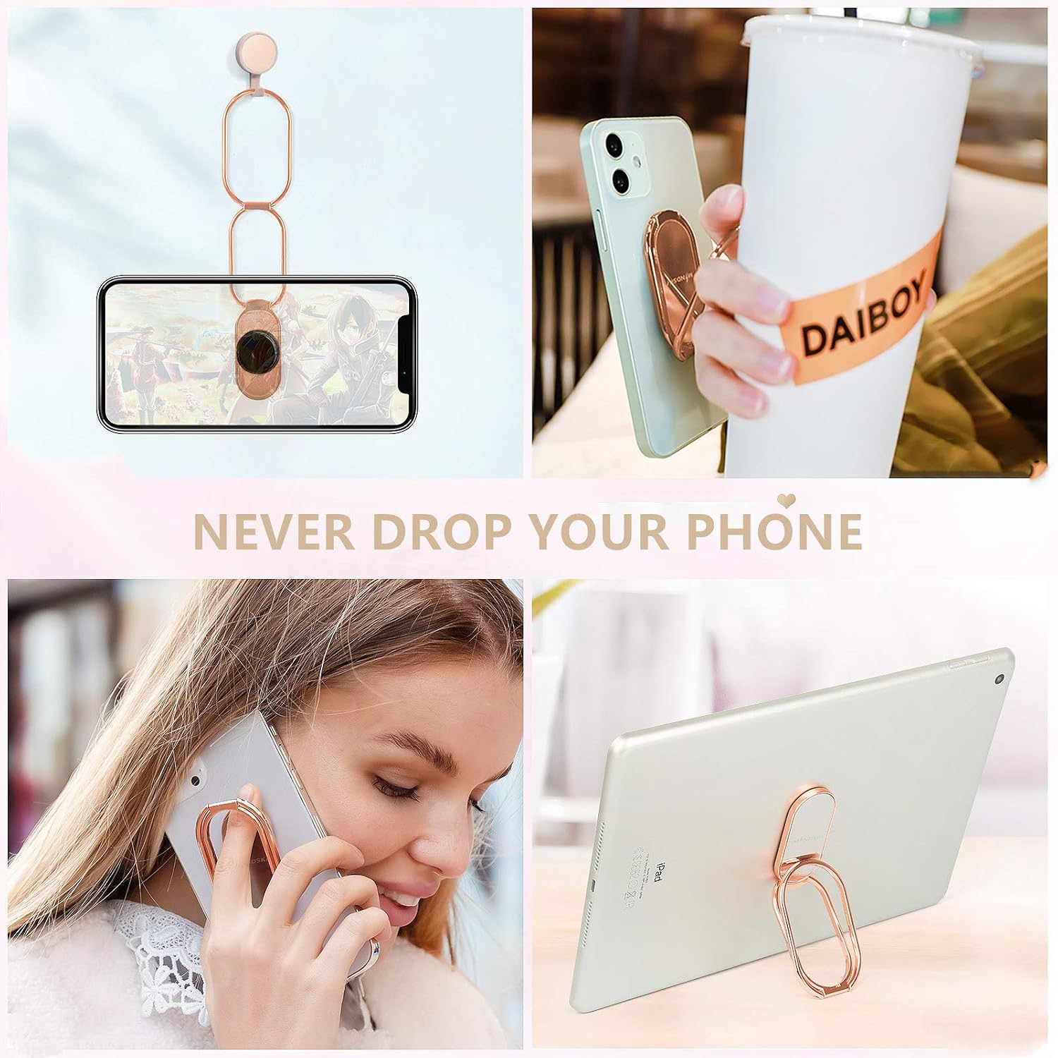 MINDSKY Phone Ring Holder Finger Kickstand 360°Rotation Ultra-Thin Cell Phone Back Grip Foldable Cellphone Stand Compatible with iPhone iPad Smartphones Tablets (with Universal Magnetic Car Mount) - Image 3
