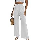 Fakanhui Women's Cotton Linen Wide Leg Pants High Elastic Waist Casual Business Work Trousers