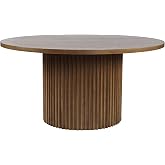 Jofran Auden Round Mid-Century Modern Dining Table with Fluted Pedestal Base for Dining Room or Kitchen, 60" W X 30" H Dining Height, Chestnut