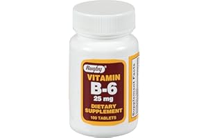 RUGBY LABORATORIES Rugby Vitamin B-6 Tablets - 25mg of Vitamin B6 - Dietary Supplement - 100 Count (1 Pack)